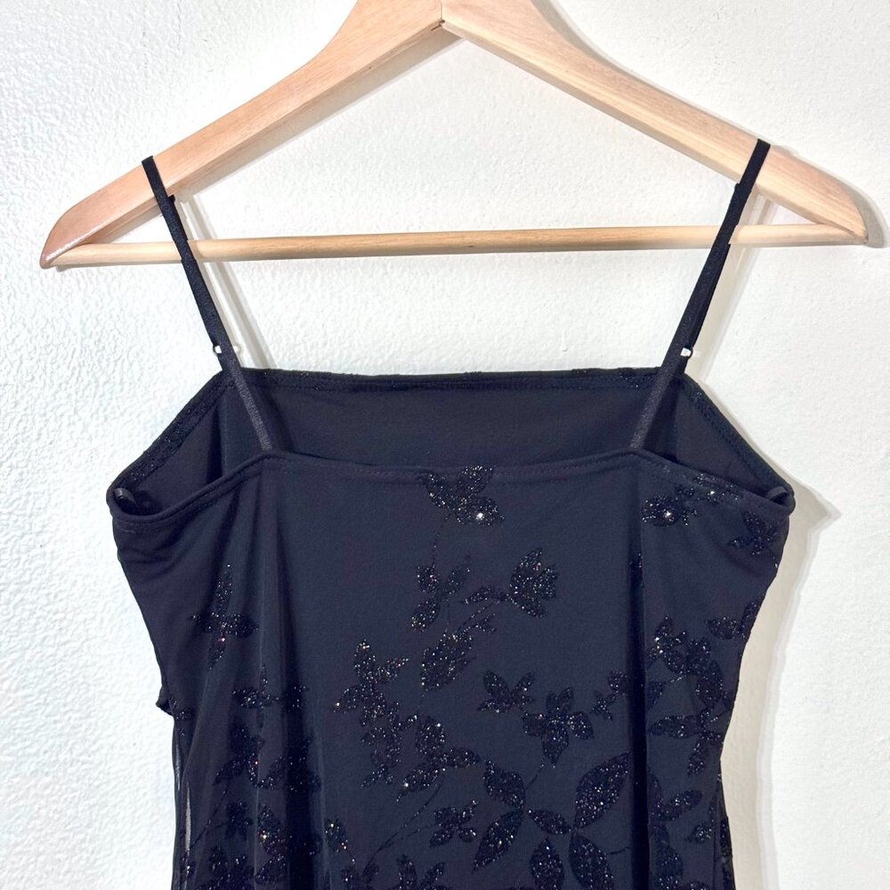 Vtg Y2K Velvet Burnout Floral Dress SzM Sparkle Sheer Stretch Whimsigoth Witchy - Picture 5 of 16